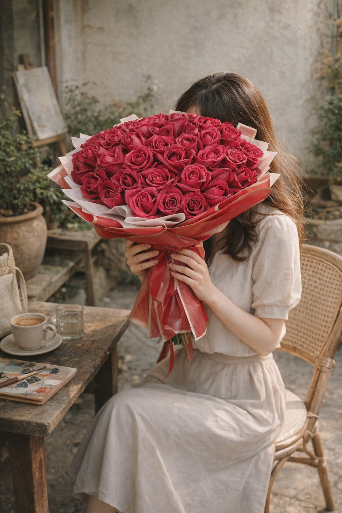 A striking bouquet of 51 red roses, arranged in a full and elegant style. Rich in color and timeless in character, this bouquet is wrapped neatly with premium paper and finished with a ribbon. It is a meaningful choice for expressing deep love, romance, and heartfelt feelings.